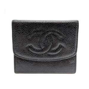 CHANEL Black Caviar Leather Logo Wallet